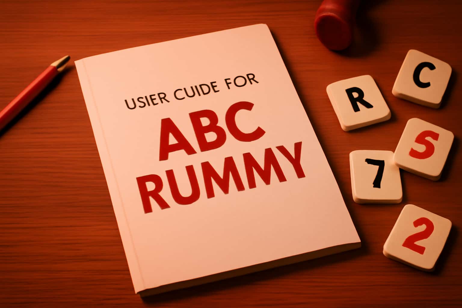 Informational scene featuring the title 'User Guide for ABC Rummy' with tech-inspired design.