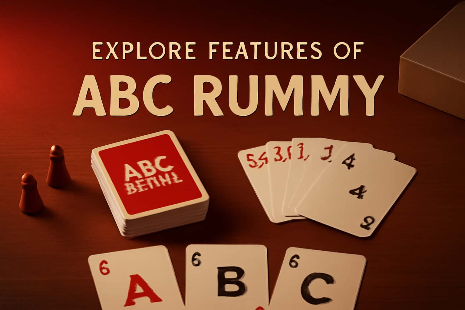 Informational scene showcasing the features of ABC Rummy.
