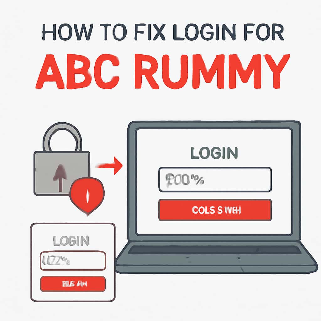 An educational diagram on fixing login issues for ABC Rummy.