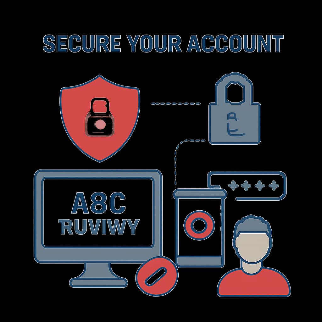 Illustration of account security steps for ABC Rummy users.